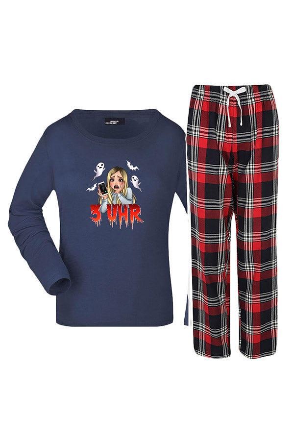3 Uhr Damen Pyjama karo lang